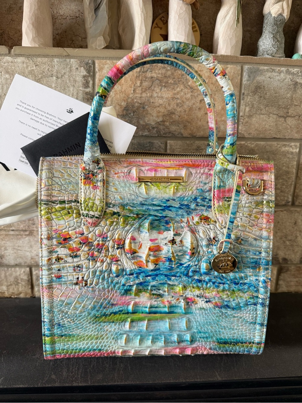 Brahmin Staycation Small Caroline Embossed Croc-Textured Leather Tote